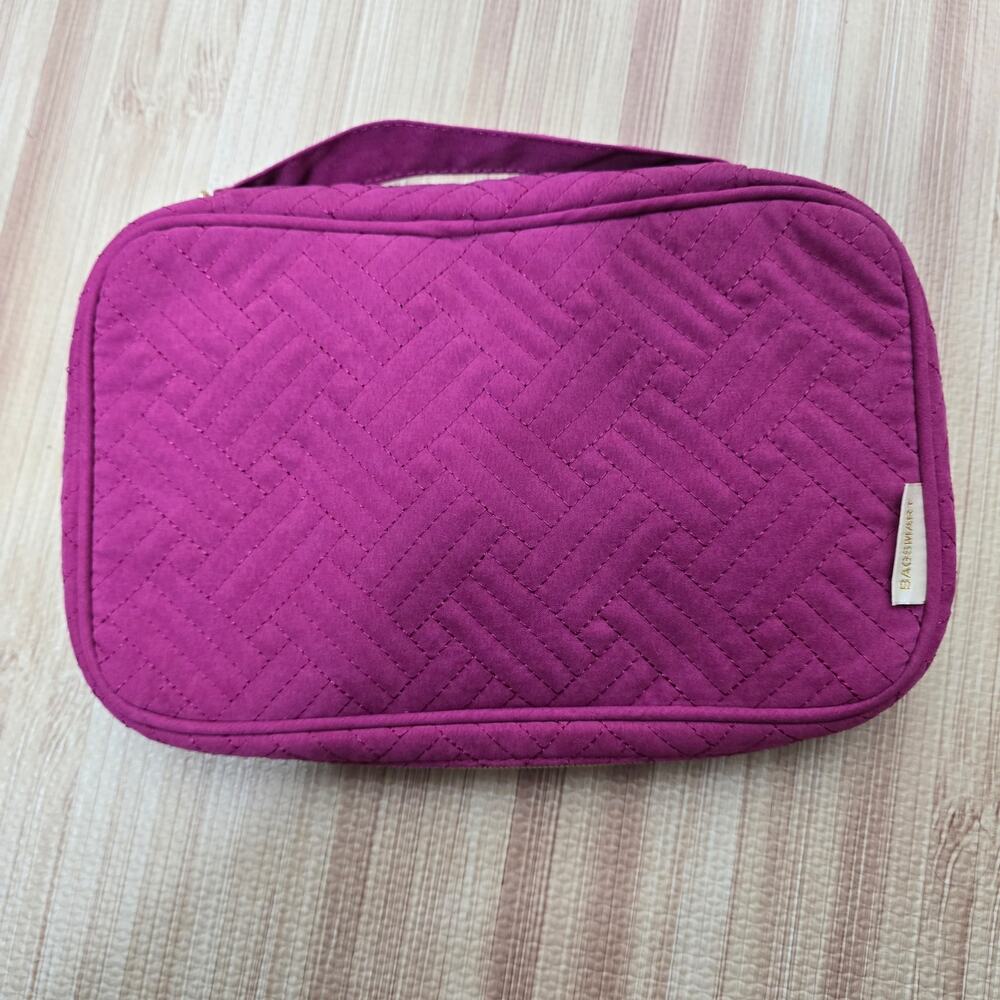 BAGSMART Quilted Travel Jewelry Organizer Case Fuchsia Pink Zip Storage Holder
